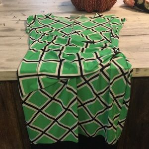 Green, black and white dress